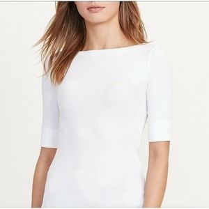 RALPH LAUREN Stretch Cotton Boat Neck Tee White M